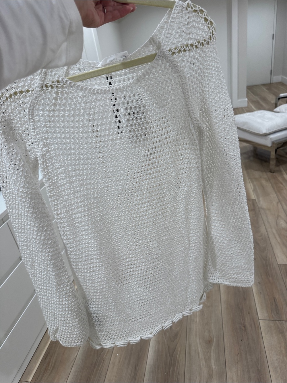 Mango White Open-Weave Crewneck Sweater dress